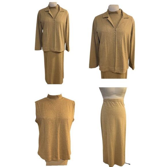 Liz Claiborne 3 Piece Set Sz. L Jacket Shell & Skirt  Vintage Tan - Picture 1 of 16